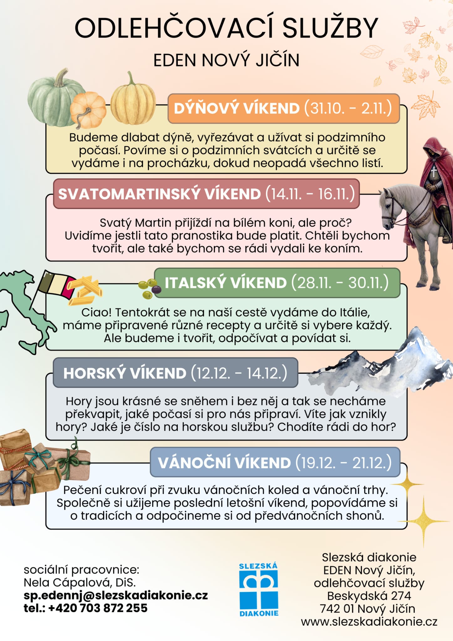 Leták s termíny odlehčovacích víkendů a jejich témata